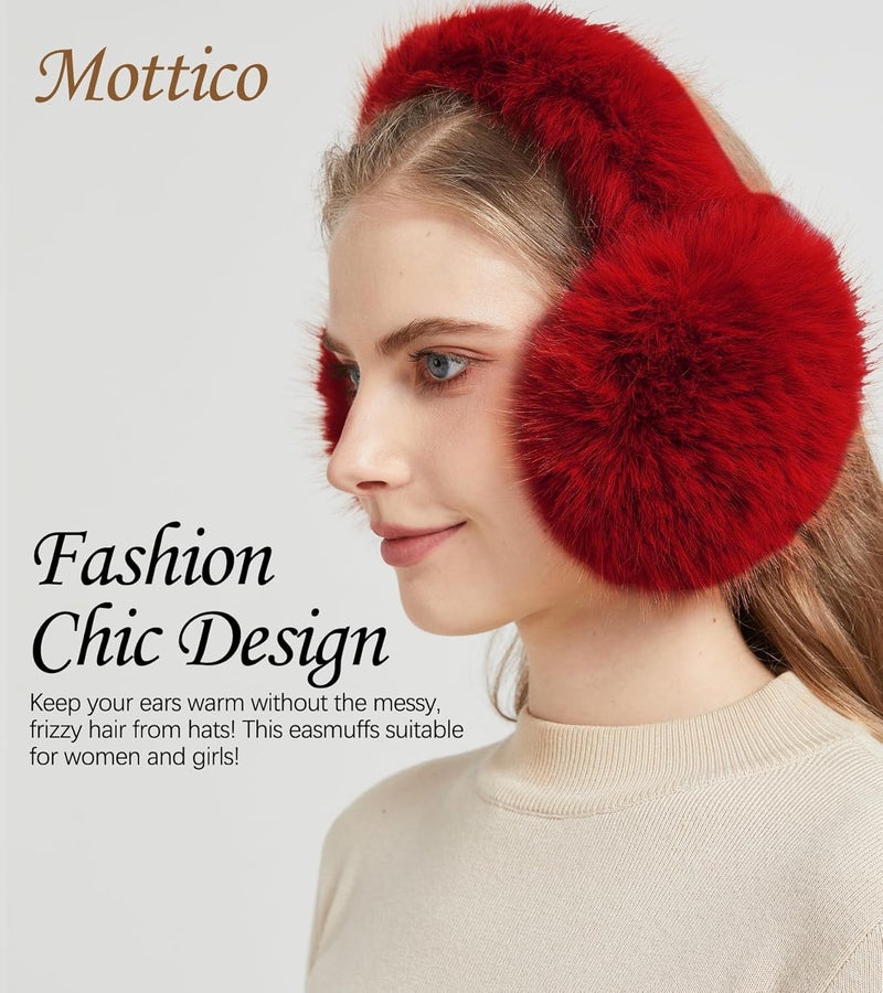 Mottico Winter Ear muffs for Women Men, Fluffy Ear Warmer with Thick Faux Ear Covers, Foldable for Convenience! - Image 2